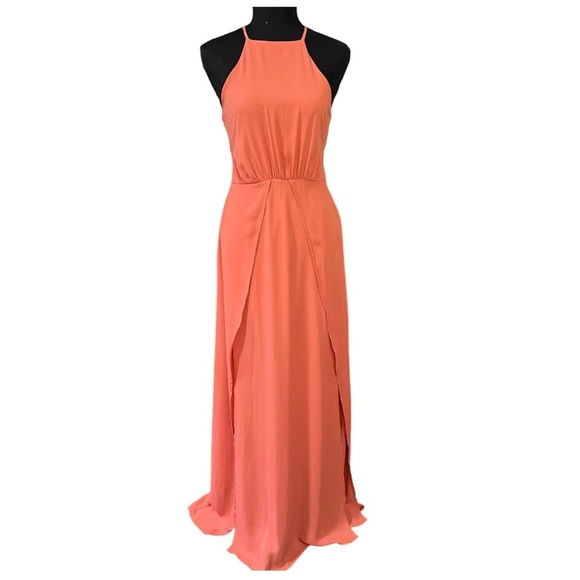 Gianni Bini Halter Chiffon Romper Maxi Length Overlay Salmon Size Medium - Picture 1 of 12